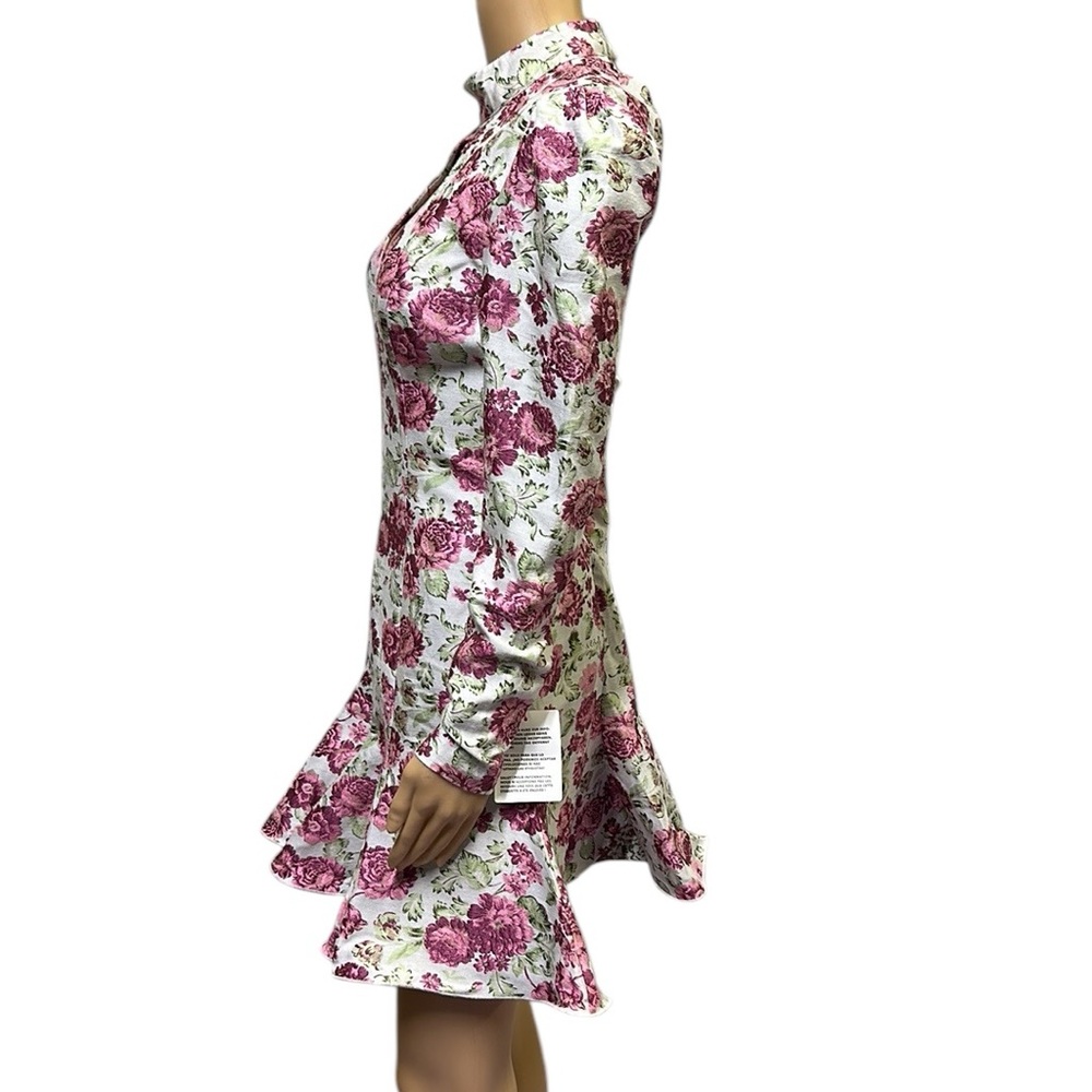 Asos Luxe Keyhole Cut Out Floral jacquard High Neck Long Sleeve Mini Dress Sz 6 - Picture 5 of 14